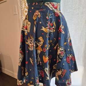 Rockabilly Tattoo Print Skater Skirt